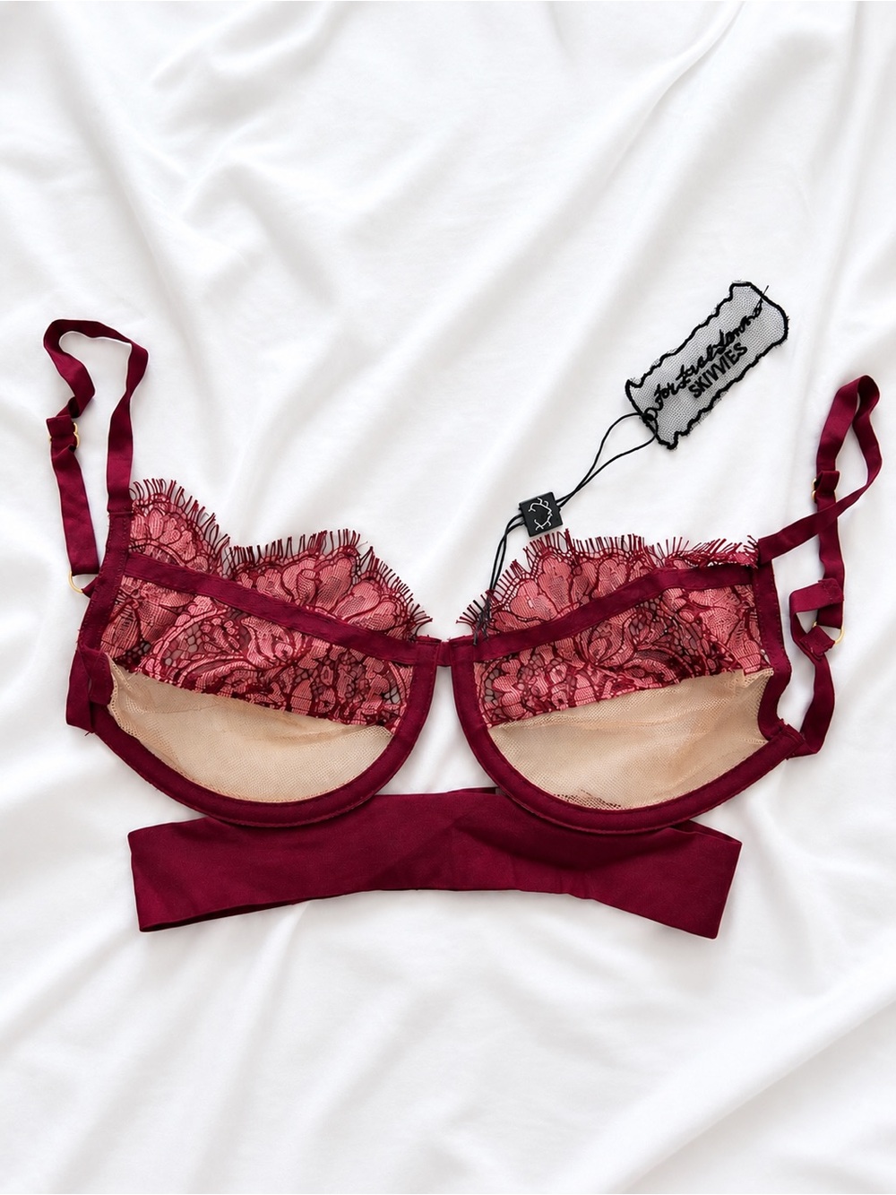 For Love & Lemons Wine Lace Underwire Bra | Burgundy | Size S